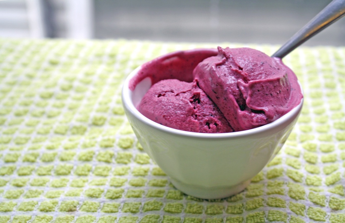 a bowl of blueberry coconut ice cream