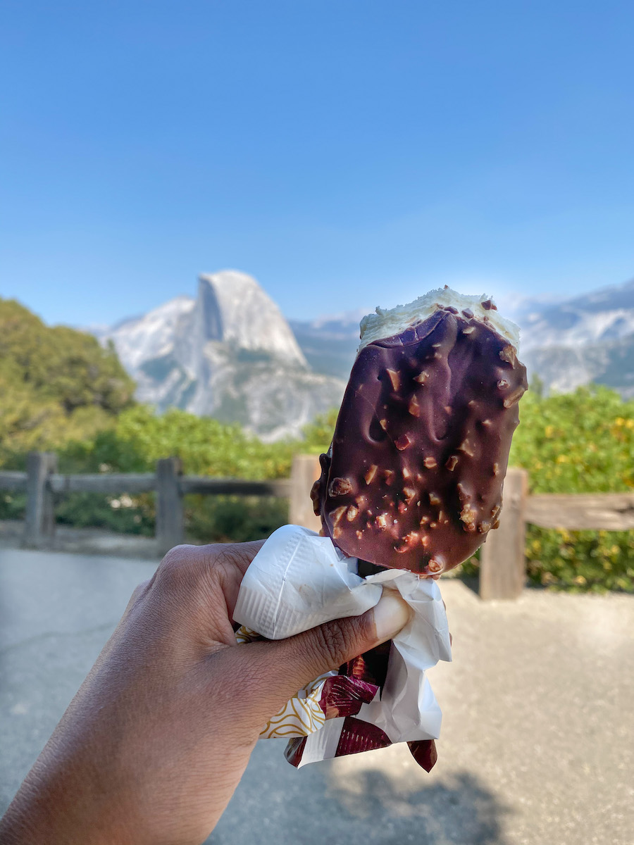 eating ice cream at Glacier Point